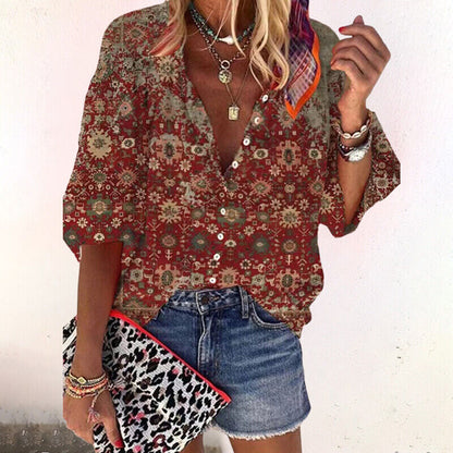 Veliva | Women's Floral Boho Oversized Casual Blouse