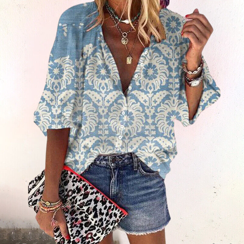Veliva | Women's Floral Boho Oversized Casual Blouse