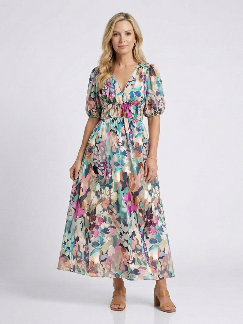 Clemence | Women's Midi Floral V-Neck Casual Dress