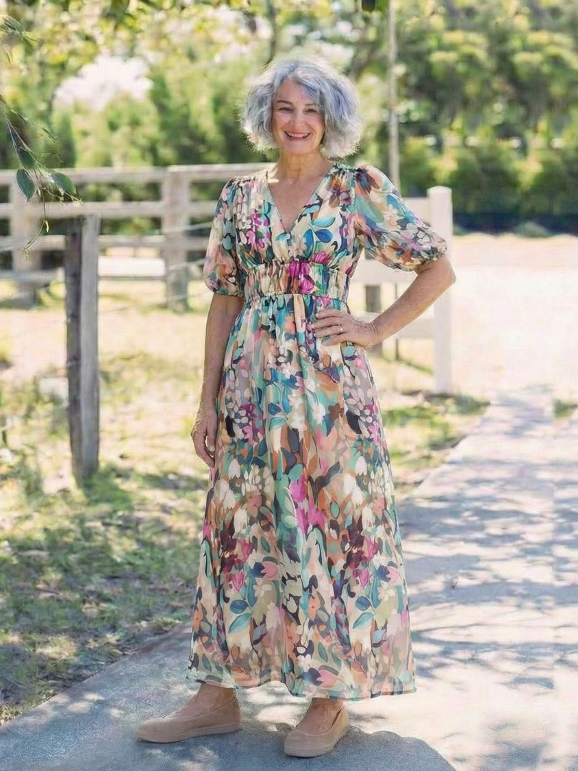 Clemence | Women's Midi Floral V-Neck Casual Dress