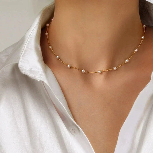 Rashida | Women's Lace Gold Pearl Necklace