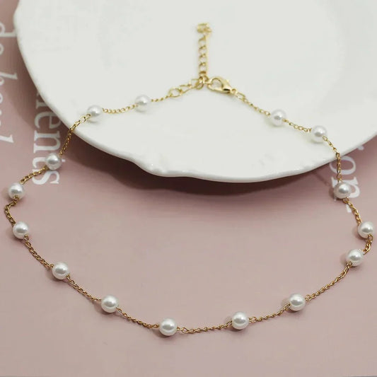 Rashida | Women's Lace Gold Pearl Necklace