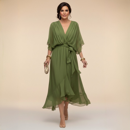Xaviera | Women's Midi Wrap V-Neck Casual Dress