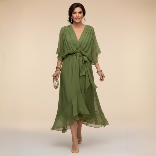 Xaviera | Women's Midi Wrap V-Neck Casual Dress