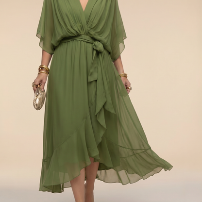 Xaviera | Women's Midi Wrap V-Neck Casual Dress