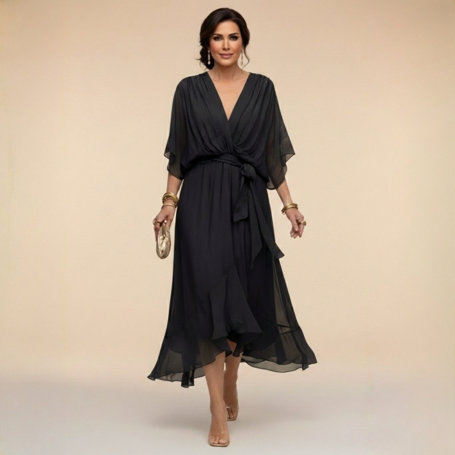 Xaviera | Women's Midi Wrap V-Neck Casual Dress