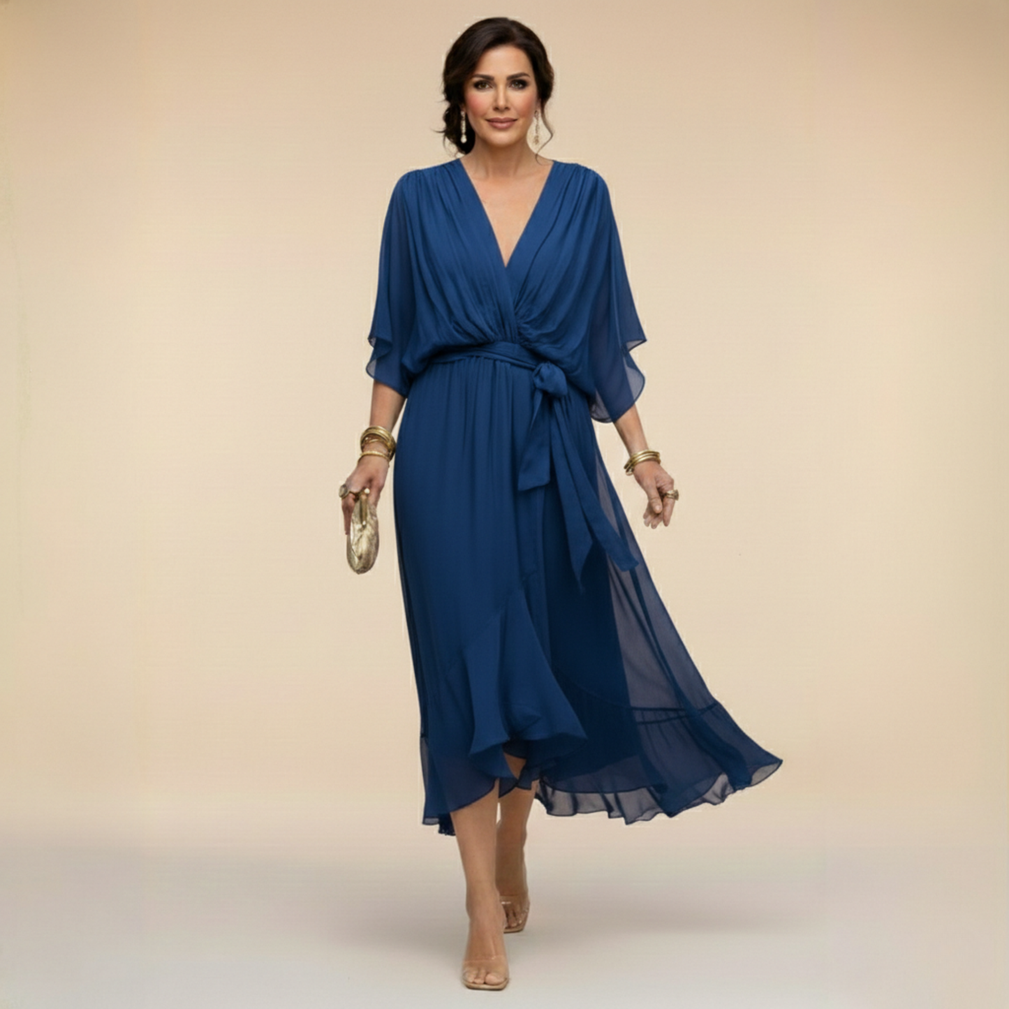 Xaviera | Women's Midi Wrap V-Neck Casual Dress