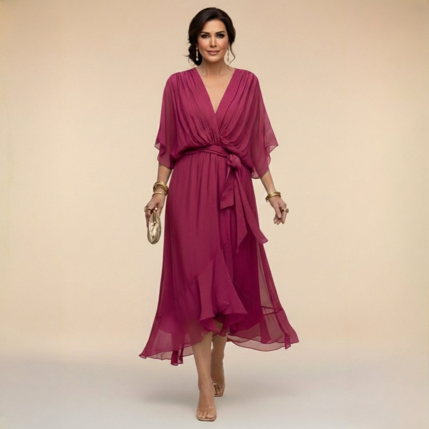 Xaviera | Women's Midi Wrap V-Neck Casual Dress
