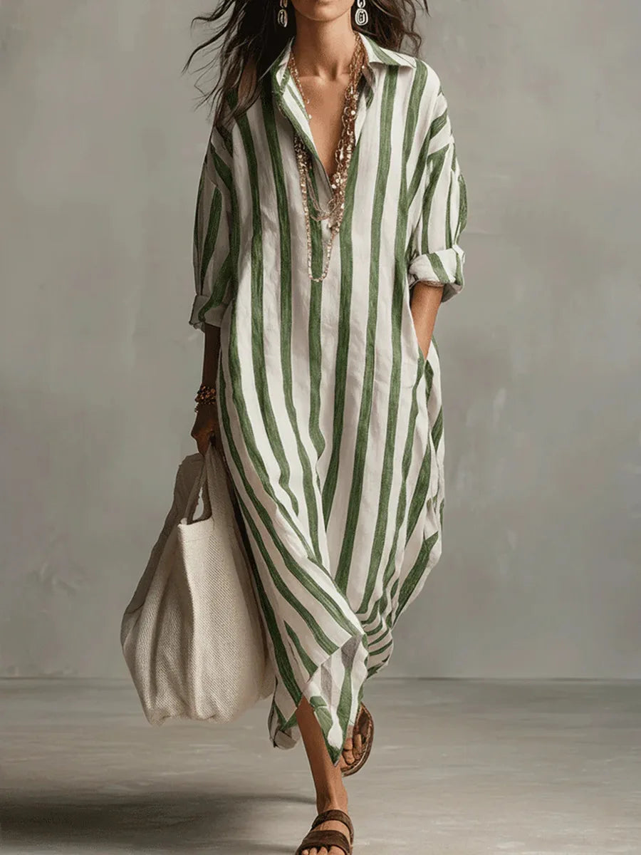 Philippa | Women's Striped V-Neck Full Dress