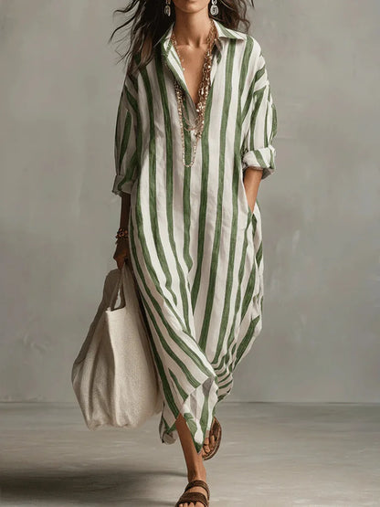 Philippa | Women's Striped V-Neck Full Dress