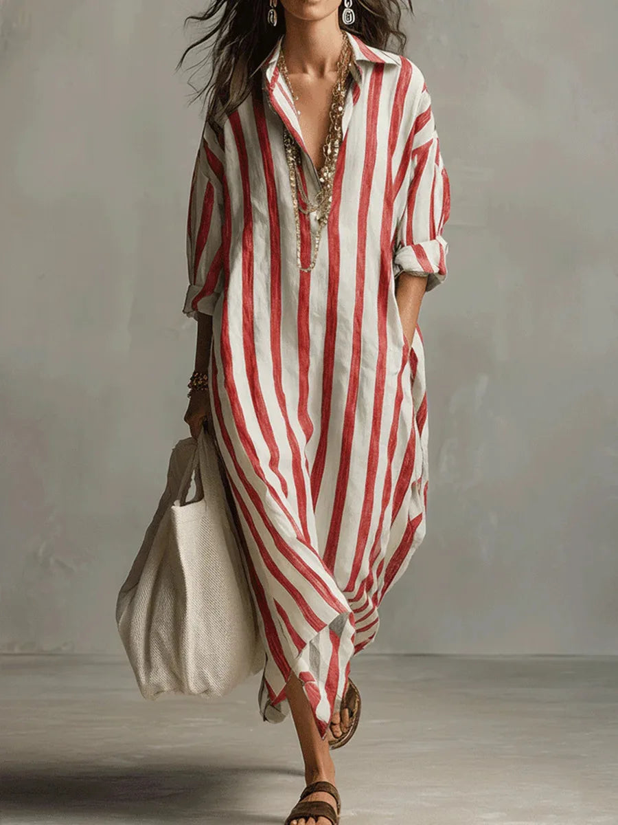 Philippa | Women's Striped V-Neck Full Dress