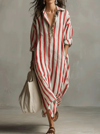 Philippa | Women's Striped V-Neck Full Dress