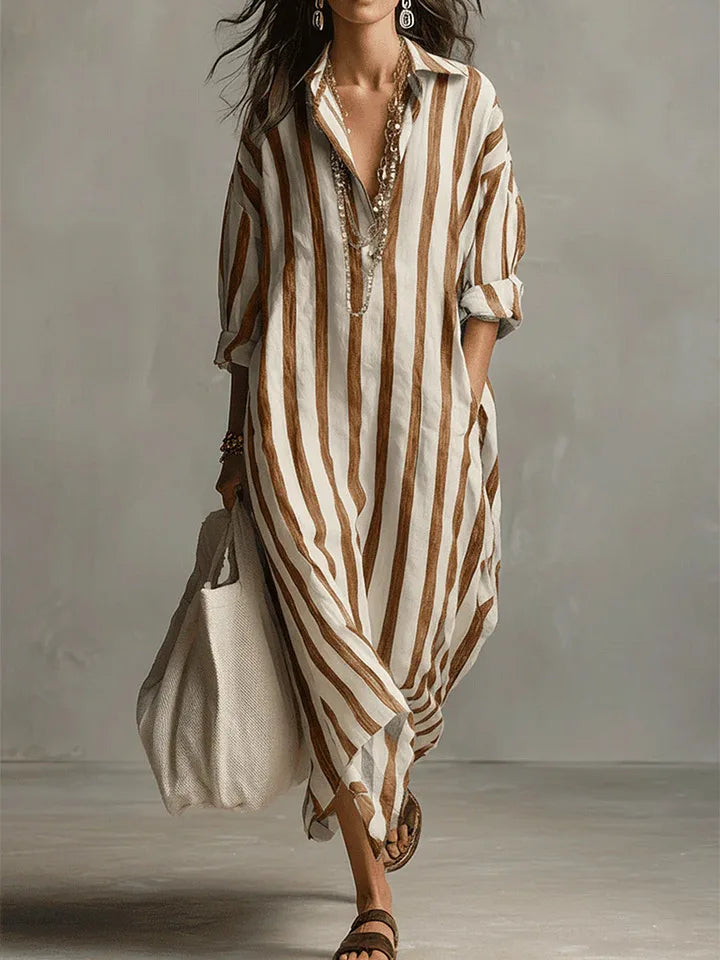 Philippa | Women's Striped V-Neck Full Dress