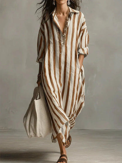 Philippa | Women's Striped V-Neck Full Dress