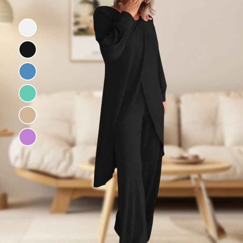 Iolite | Women's Oversized V-Neck Wide-Leg Casual Trousers