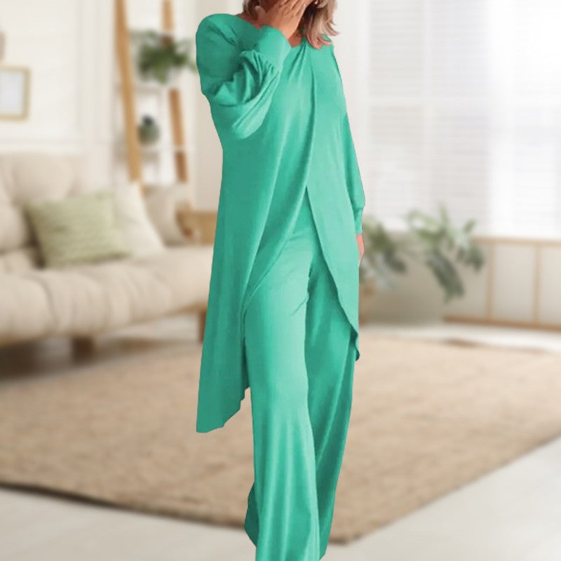 Iolite | Women's Oversized V-Neck Wide-Leg Casual Trousers