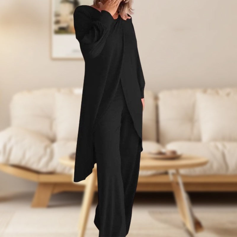 Iolite | Women's Oversized V-Neck Wide-Leg Casual Trousers