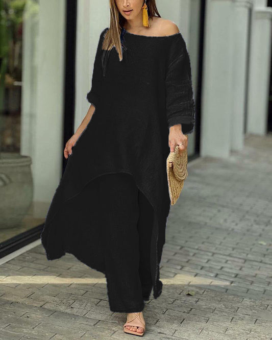 Herderite | Women's Oversized Off-Shoulder Wide-Leg Summer Trousers