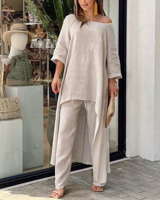 Herderite | Women's Oversized Off-Shoulder Wide-Leg Summer Trousers