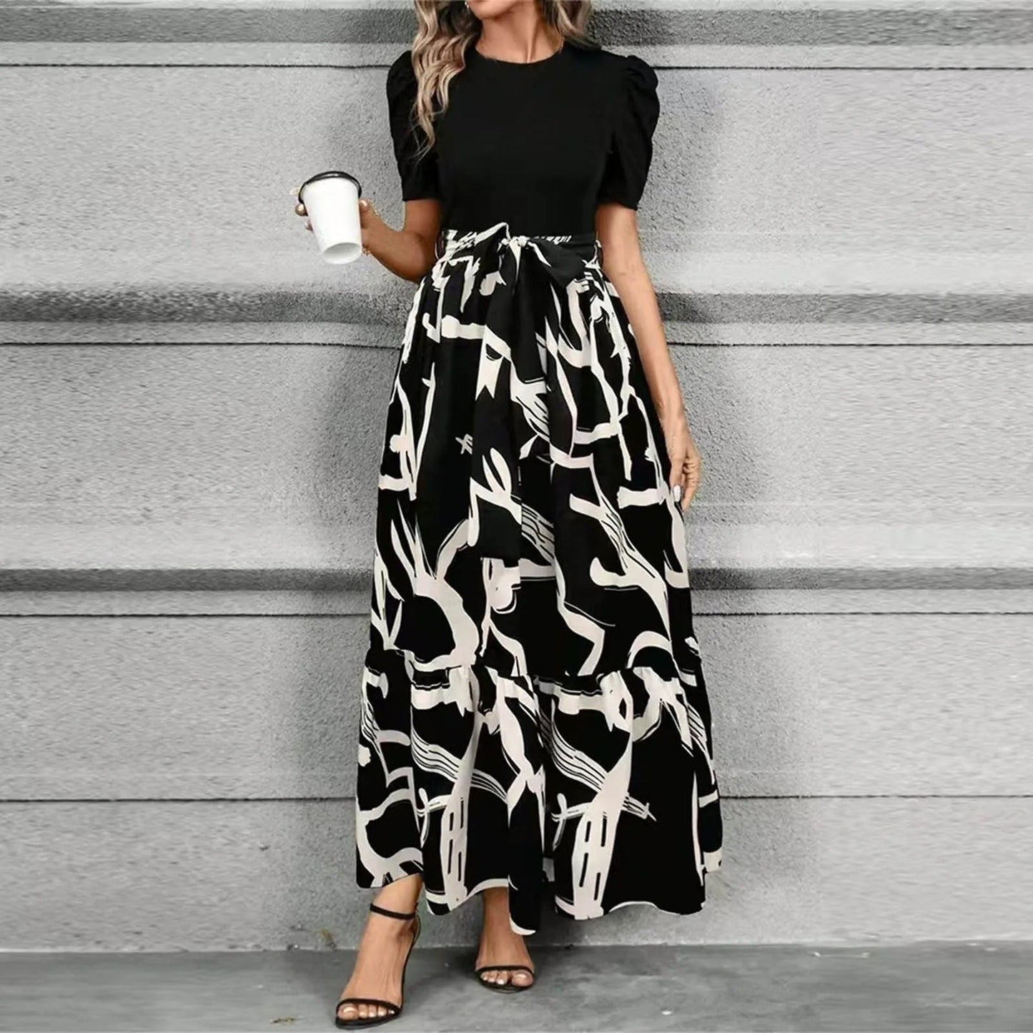 Isolde | Women's Maxi Floral Ruffle Puff-Sleeve Dress
