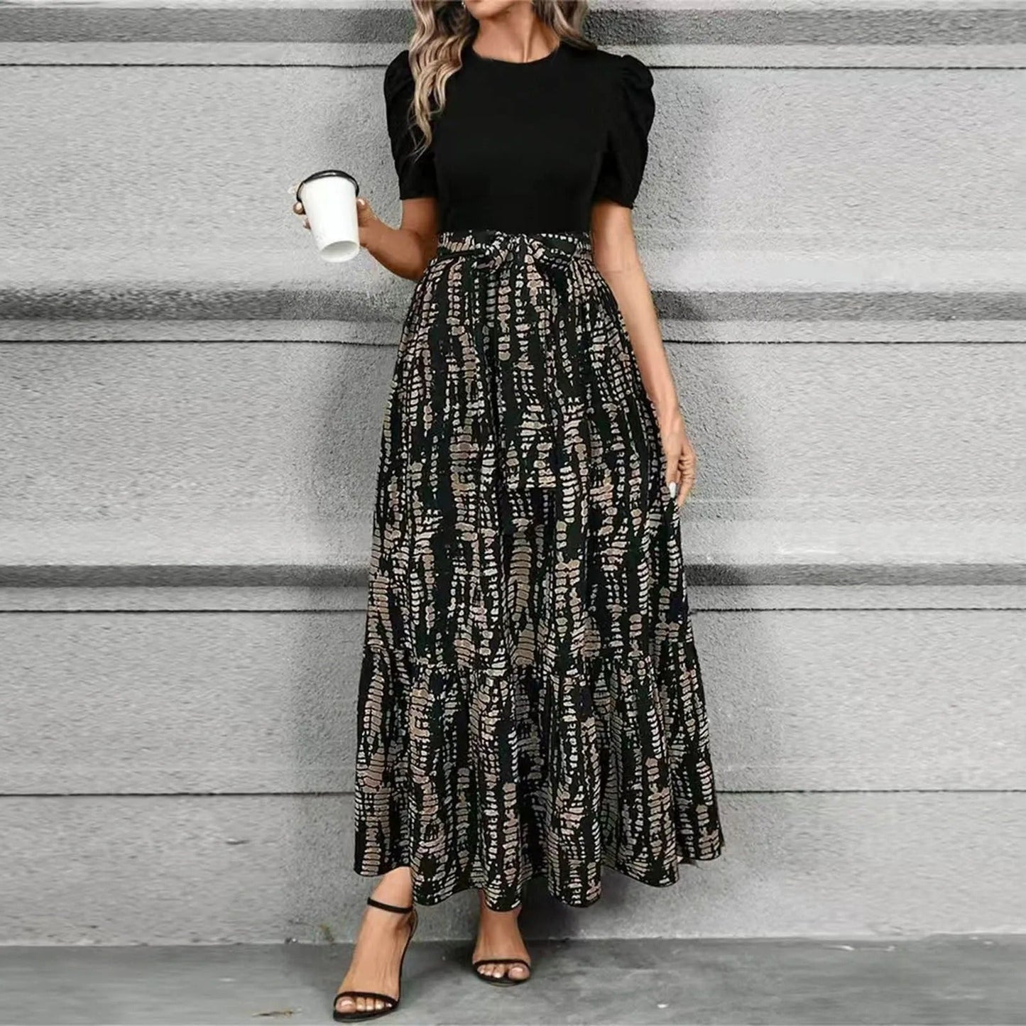 Isolde | Women's Maxi Floral Ruffle Puff-Sleeve Dress