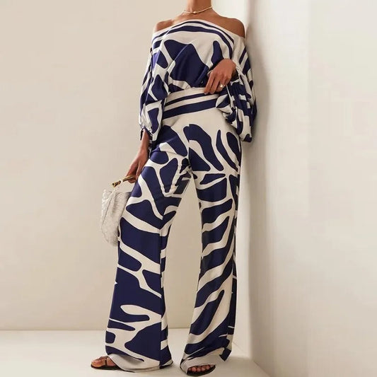 Heliodor | Women's Striped Off-Shoulder Wide-Leg Summer Trousers
