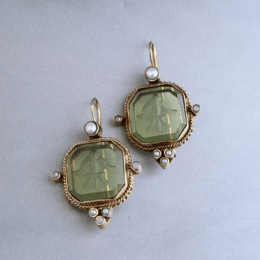 Valenda | Women's Retro Green Pearl Earrings