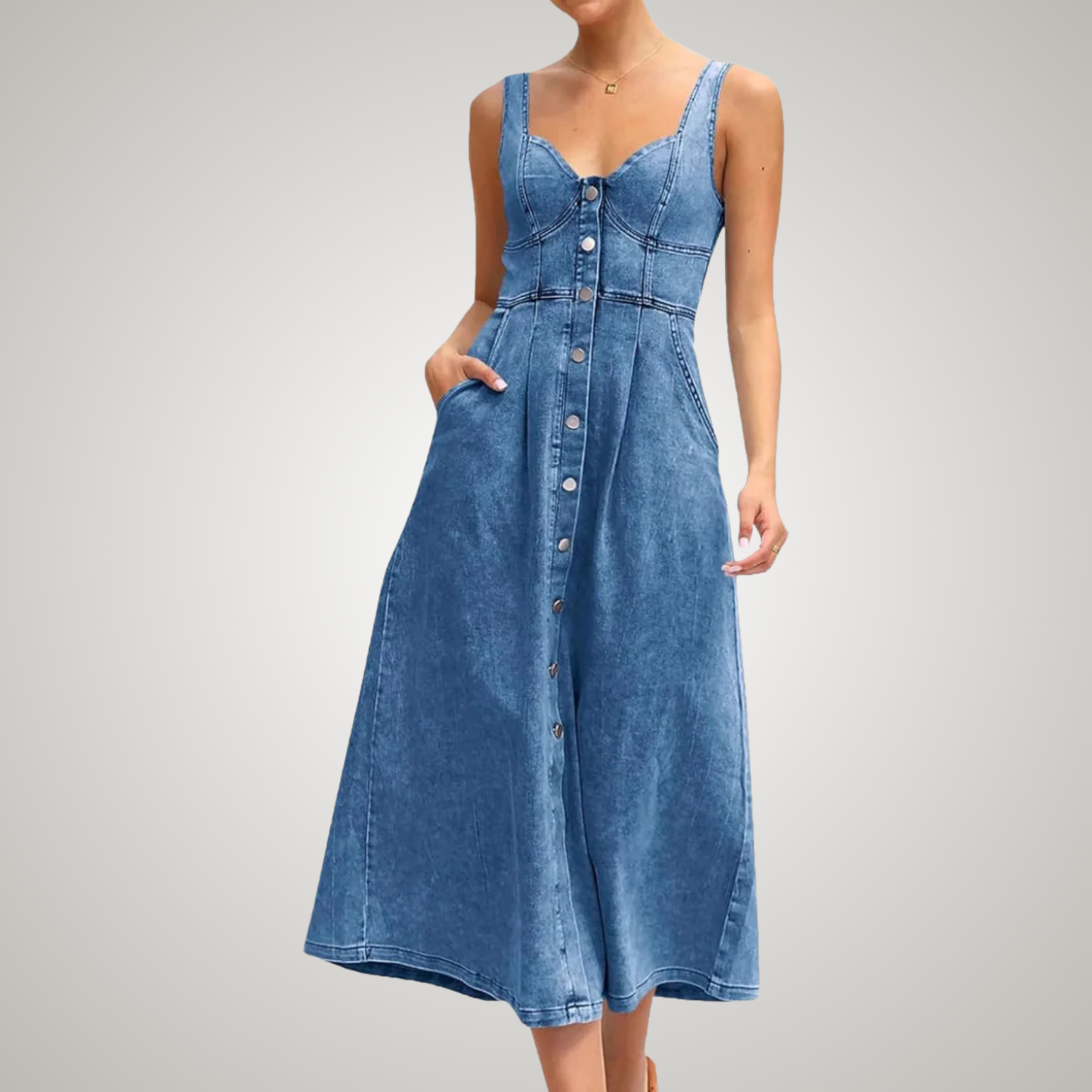 Maddalena | Women's Classic No-Sleeve Button-Front Dress