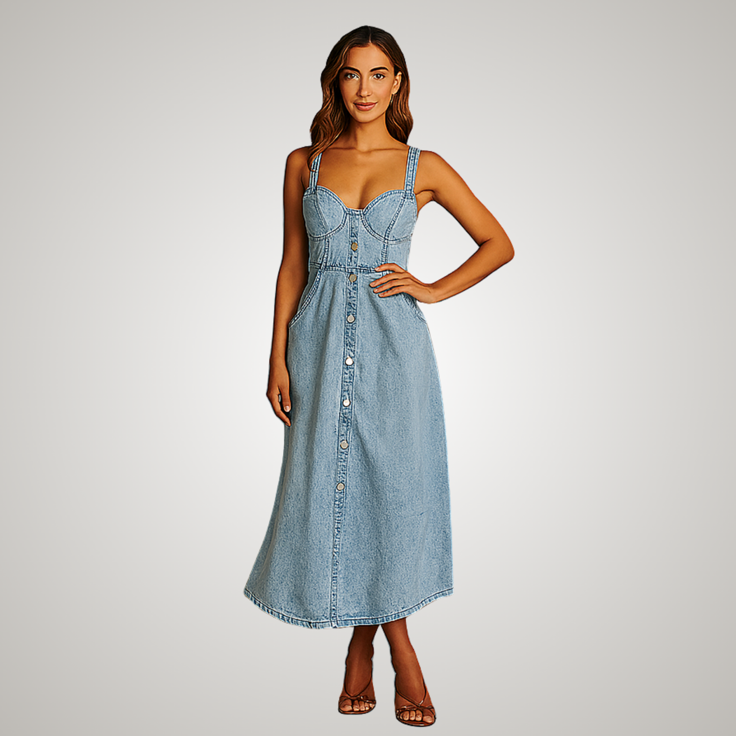 Maddalena | Women's Classic No-Sleeve Button-Front Dress