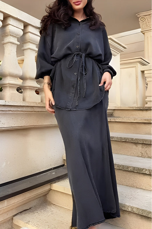 Laleine | Women's Long-Sleeved Tie-Drawstring Shirt Set