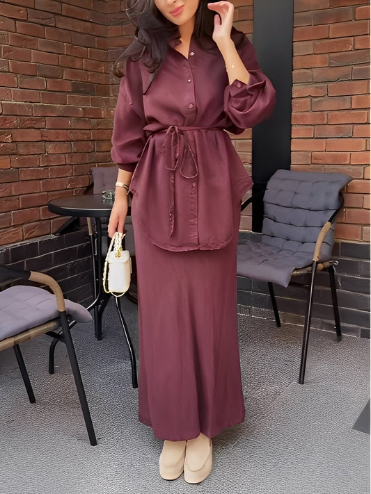 Laleine | Women's Long-Sleeved Tie-Drawstring Shirt Set