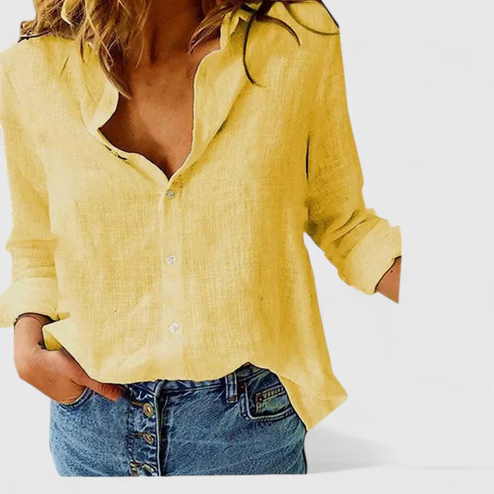 Calinda | Women's Floral Oversized V-Neck Workwear Blouse