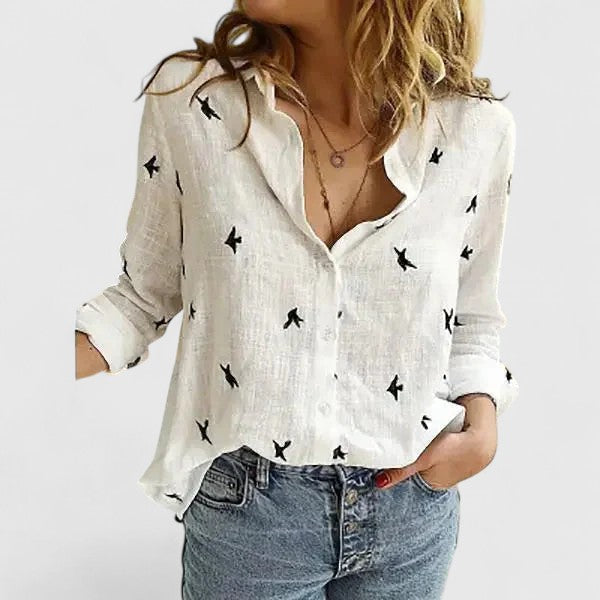 Calinda | Women's Floral Oversized V-Neck Workwear Blouse