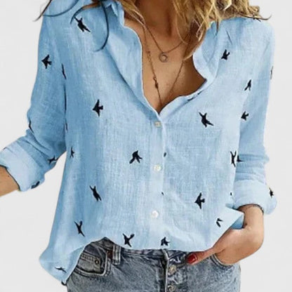 Calinda | Women's Floral Oversized V-Neck Workwear Blouse