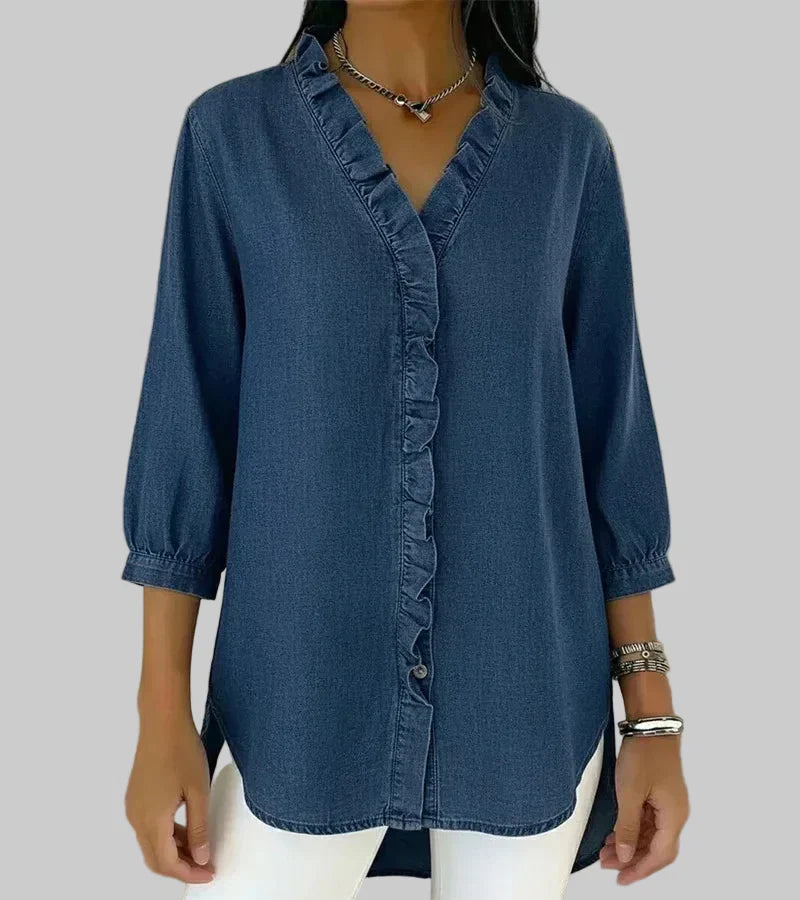 Zelandriya | Women's Ruffle Oversized V-Neck Workwear Blouse