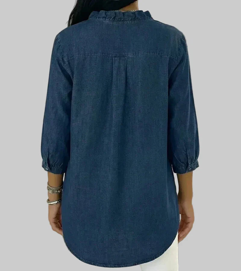 Zelandriya | Women's Ruffle Oversized V-Neck Workwear Blouse