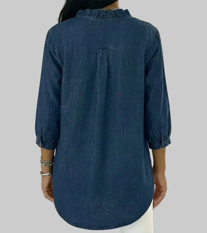 Zelandriya | Women's Ruffle Oversized V-Neck Workwear Blouse