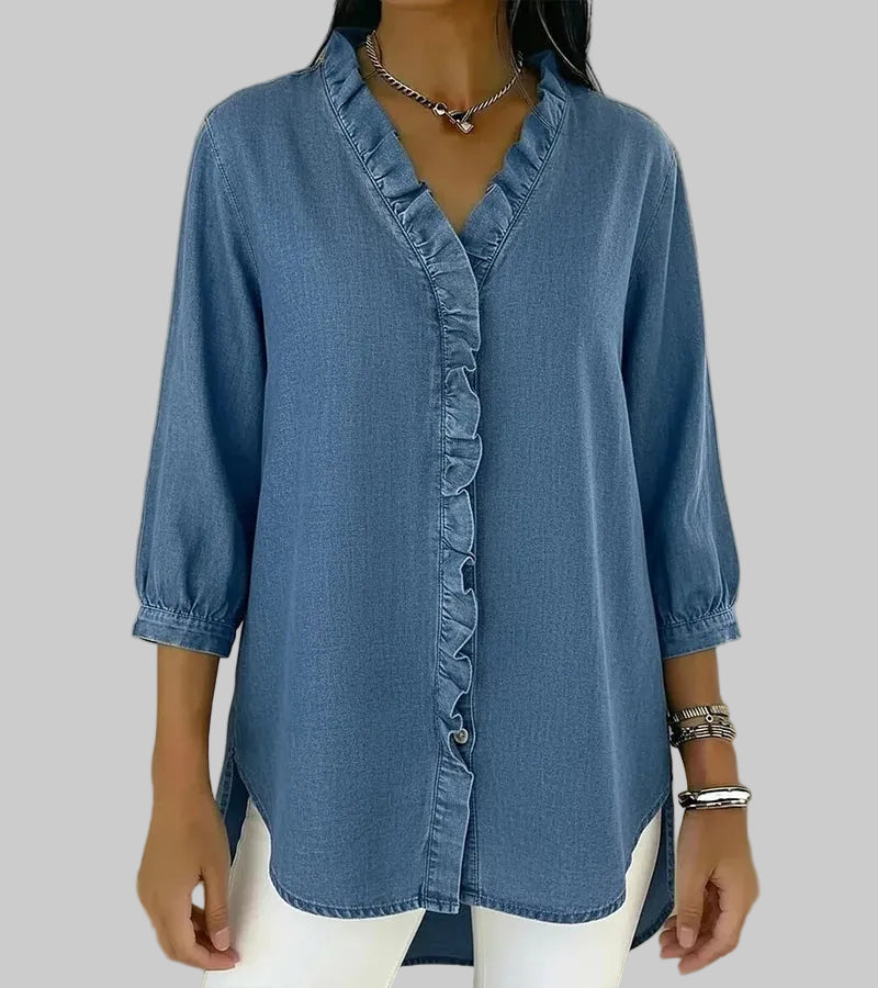 Zelandriya | Women's Ruffle Oversized V-Neck Workwear Blouse