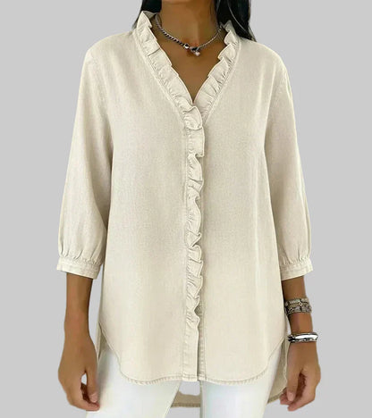 Zelandriya | Women's Ruffle Oversized V-Neck Workwear Blouse